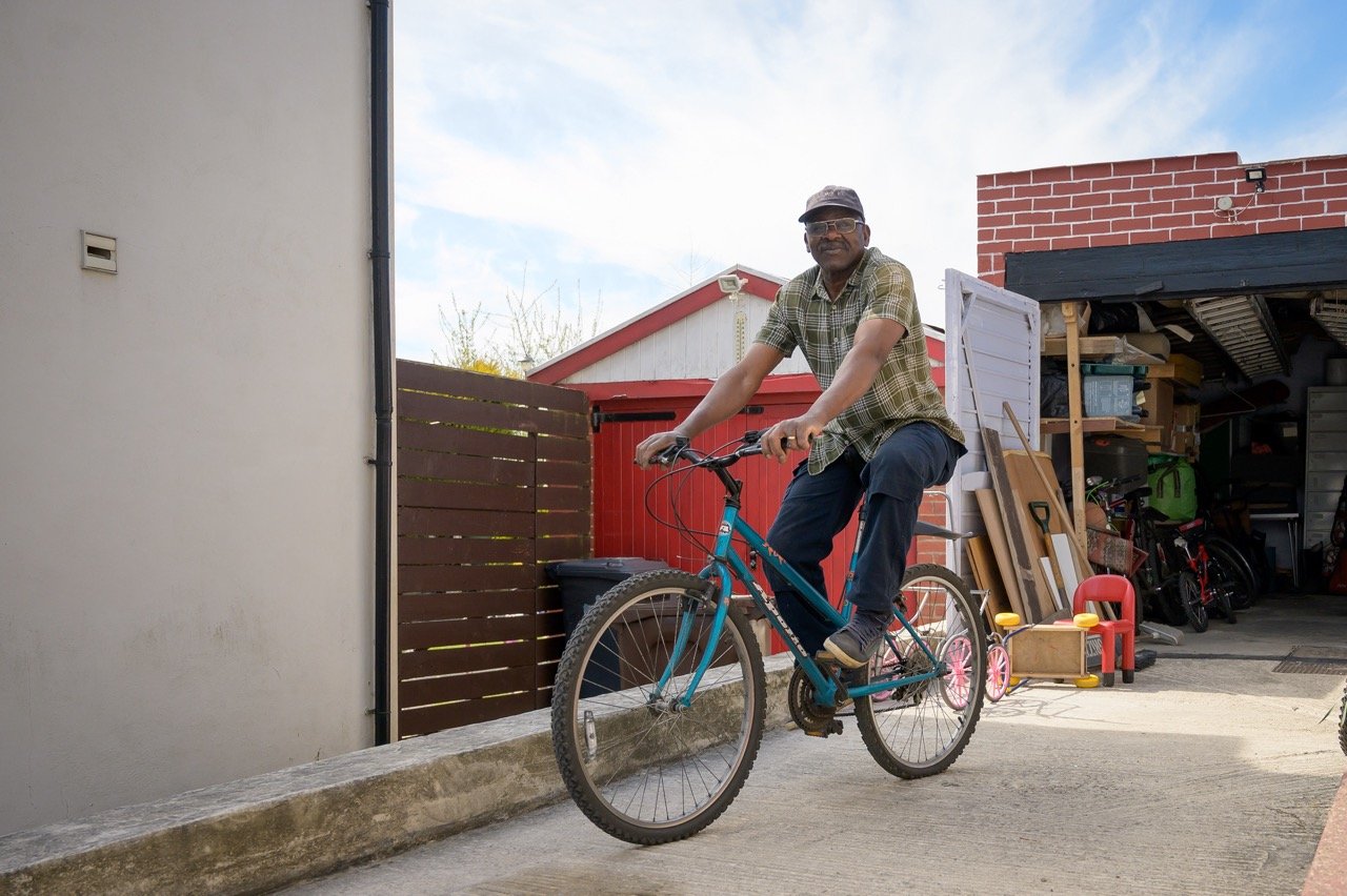 A man riding a bicycle